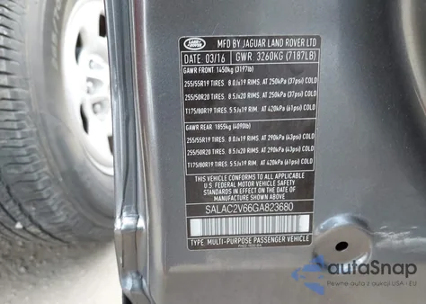 2016 Land Rover Lr4 из США, поврежденный, VIN SALAC2V66GA823680